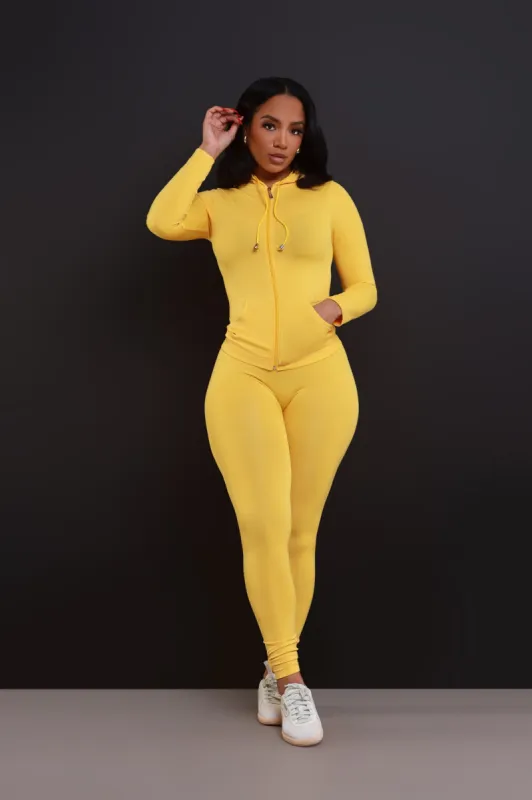 Just Vibing. Seamless Zip Up Legging Set - Yellow sold by Swankaposh