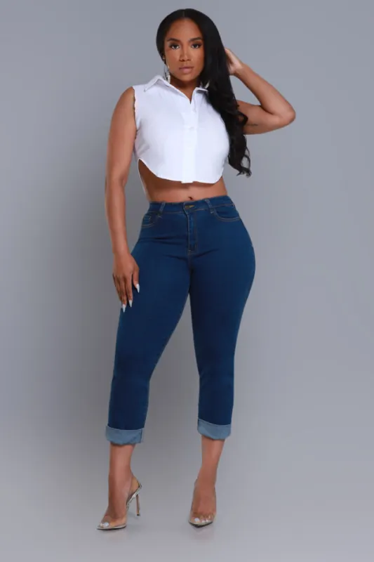 Report Back Hourglass High Rise Cuffed Jeans - Medium Wash sold by Swankaposh