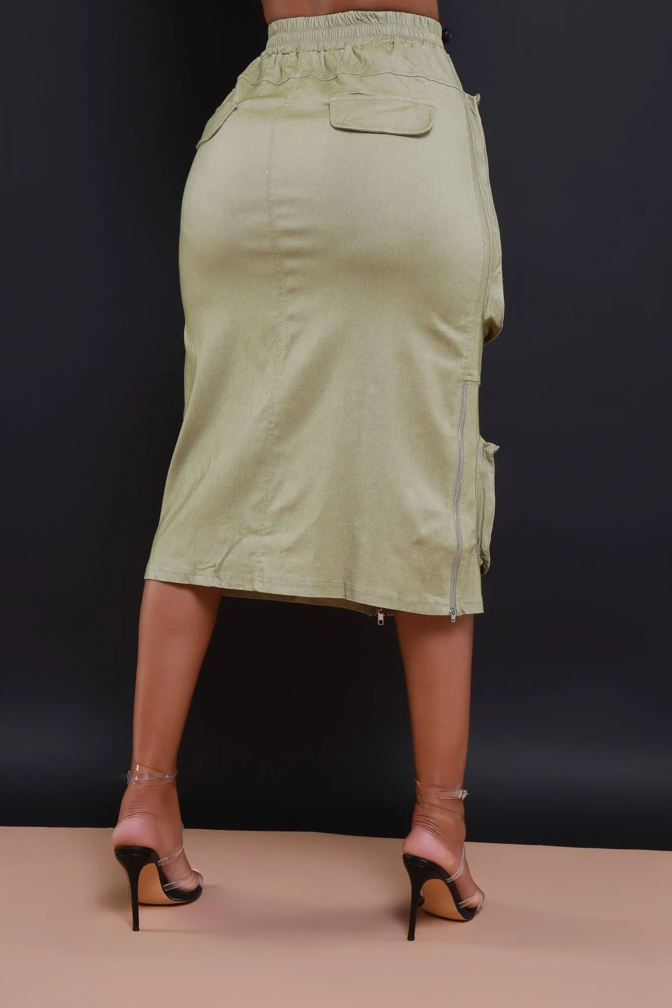 Get Busy Zippered Cargo Midi Skirt - Green sold by Swankaposh product image thumbnail 2