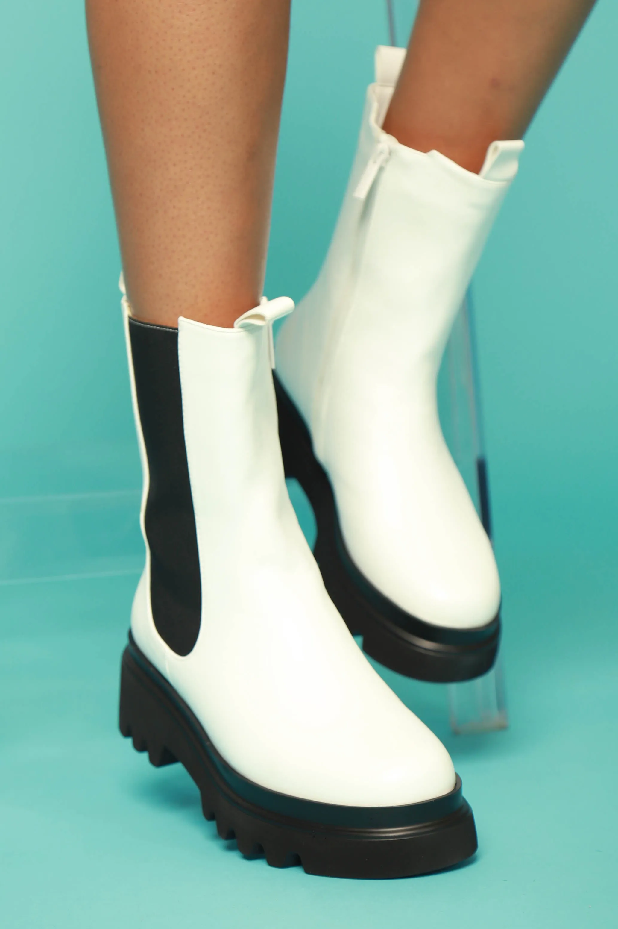 Set The Bar Faux Leather Chelsea Boots - White sold by Swankaposh