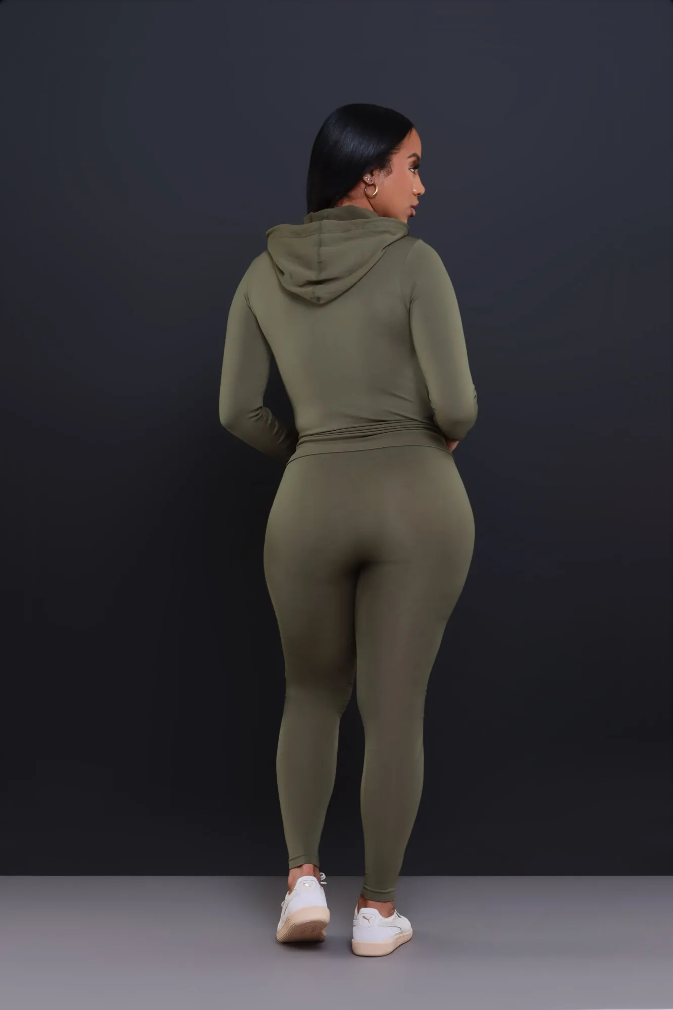 Just Vibing. Seamless Zip Up Legging Set - Olive sold by Swankaposh product image thumbnail 3