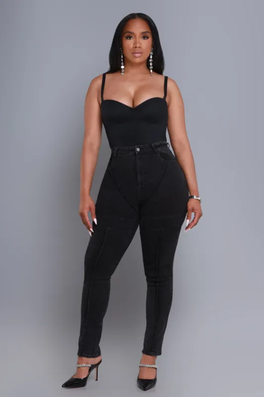 Credit Me High Rise Patchwork Skinny Jeans - Black sold by Swankaposh