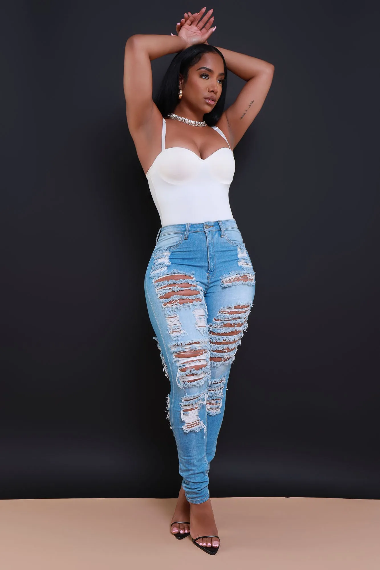 Foul Play Distressed High Rise Jeans - Light Wash sold by Swankaposh