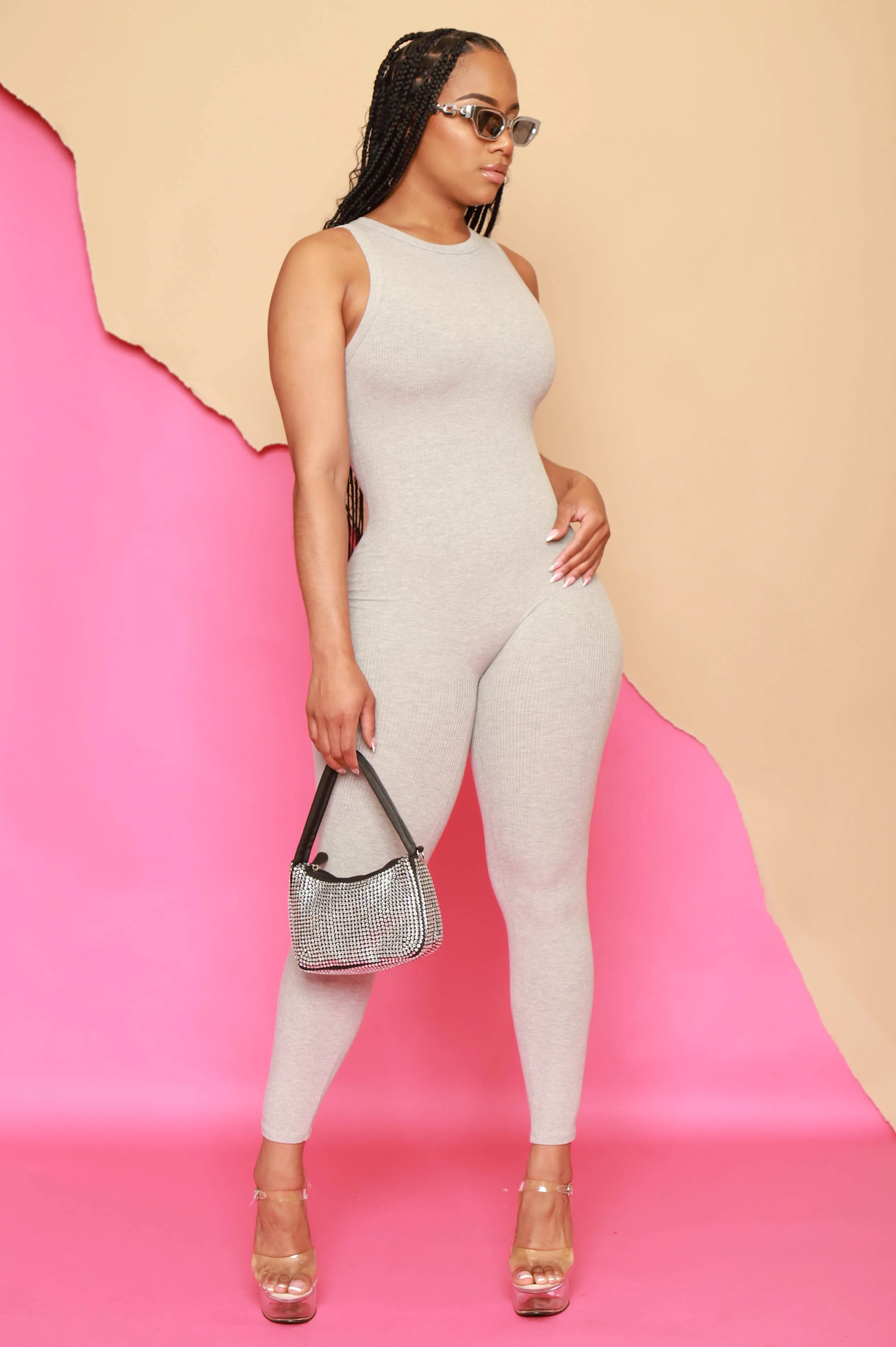 About That Snatched Cellulite Deleter Sleeveless Jumpsuit - Heather Grey sold by Swankaposh product image thumbnail 3