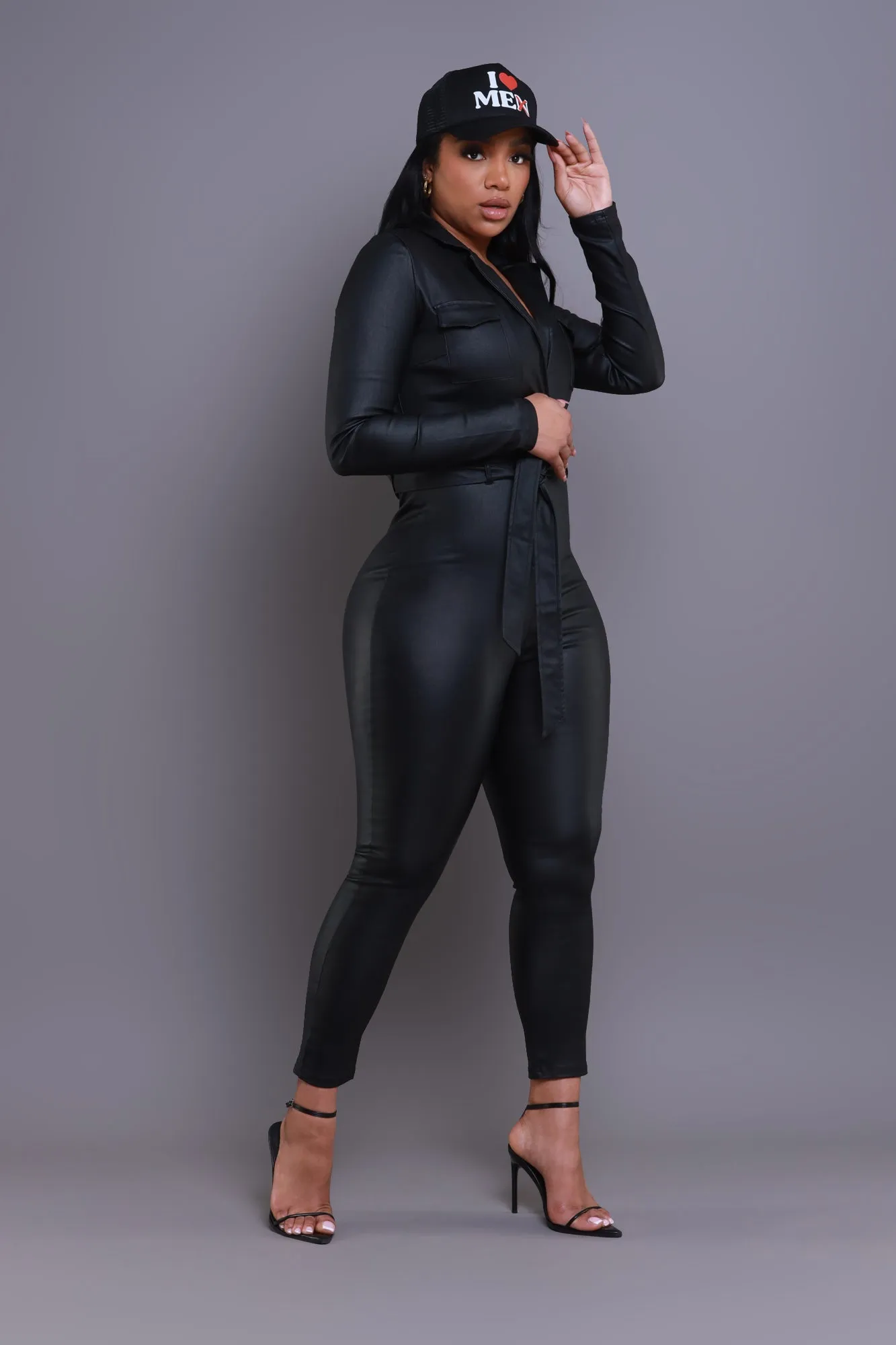 On Your Mark Coated Jumpsuit - Black sold by Swankaposh product image thumbnail 4