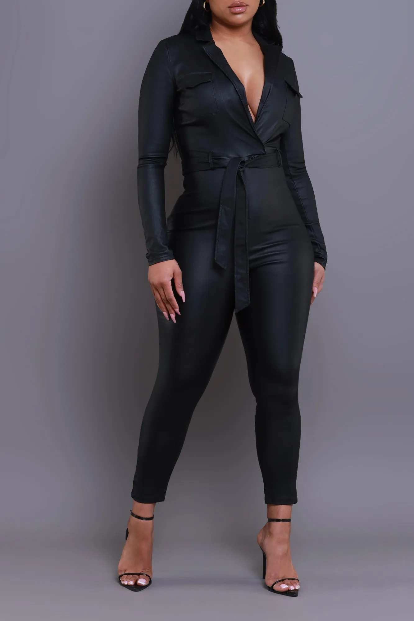 On Your Mark Coated Jumpsuit - Black sold by Swankaposh product image thumbnail 2