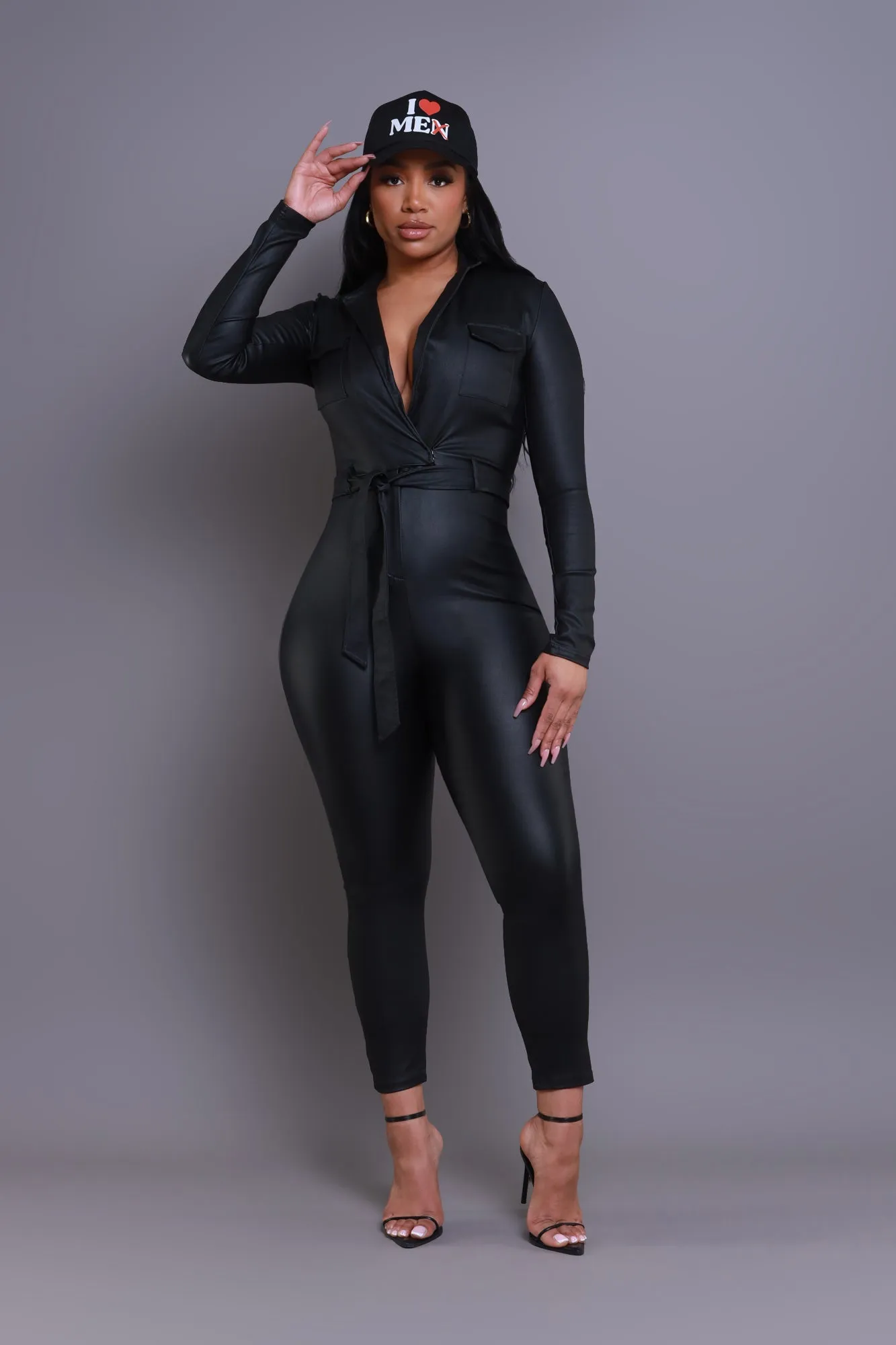 On Your Mark Coated Jumpsuit - Black sold by Swankaposh