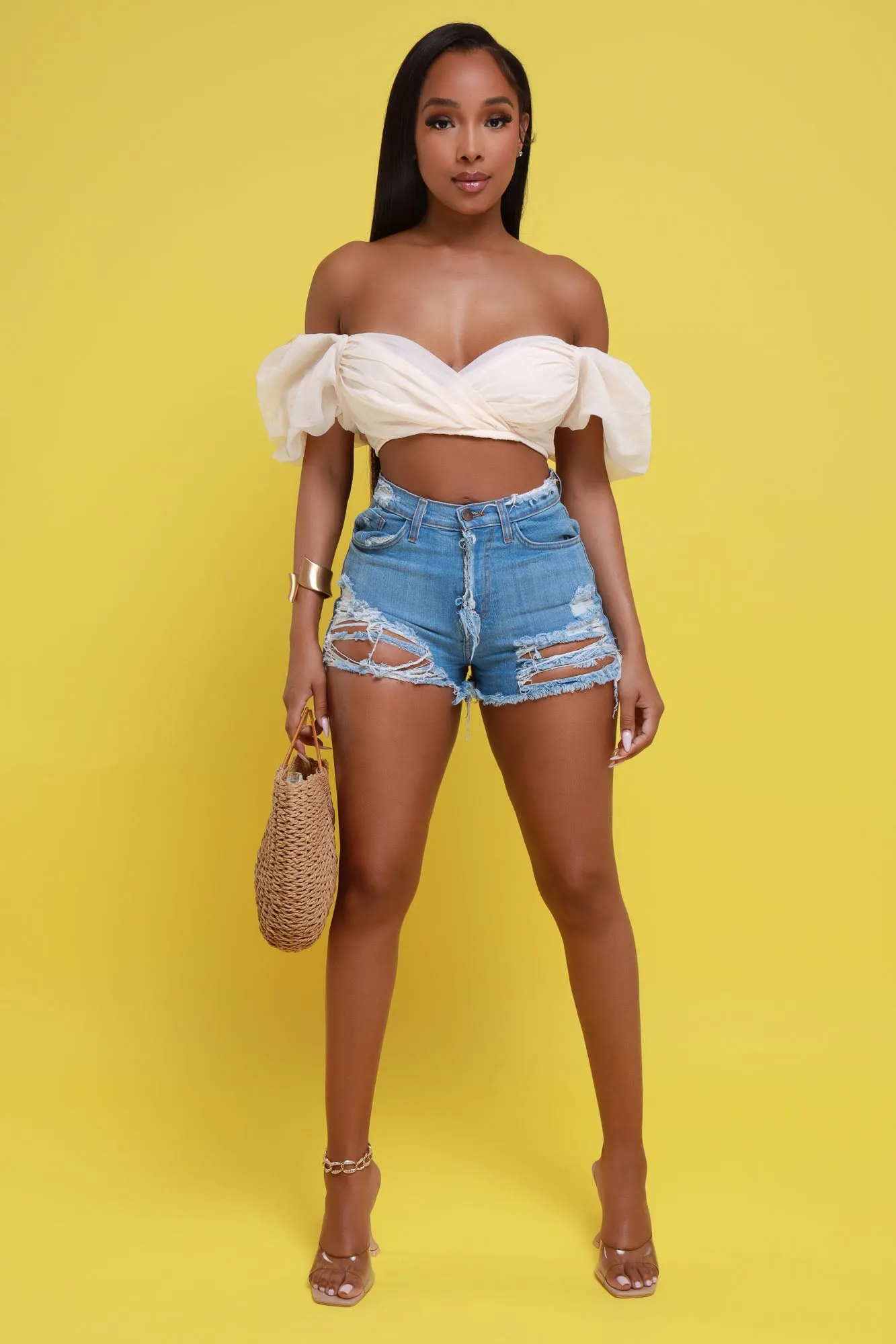 Wish For You Bubble Sleeve Crop Top - Taupe sold by Swankaposh product image thumbnail 4