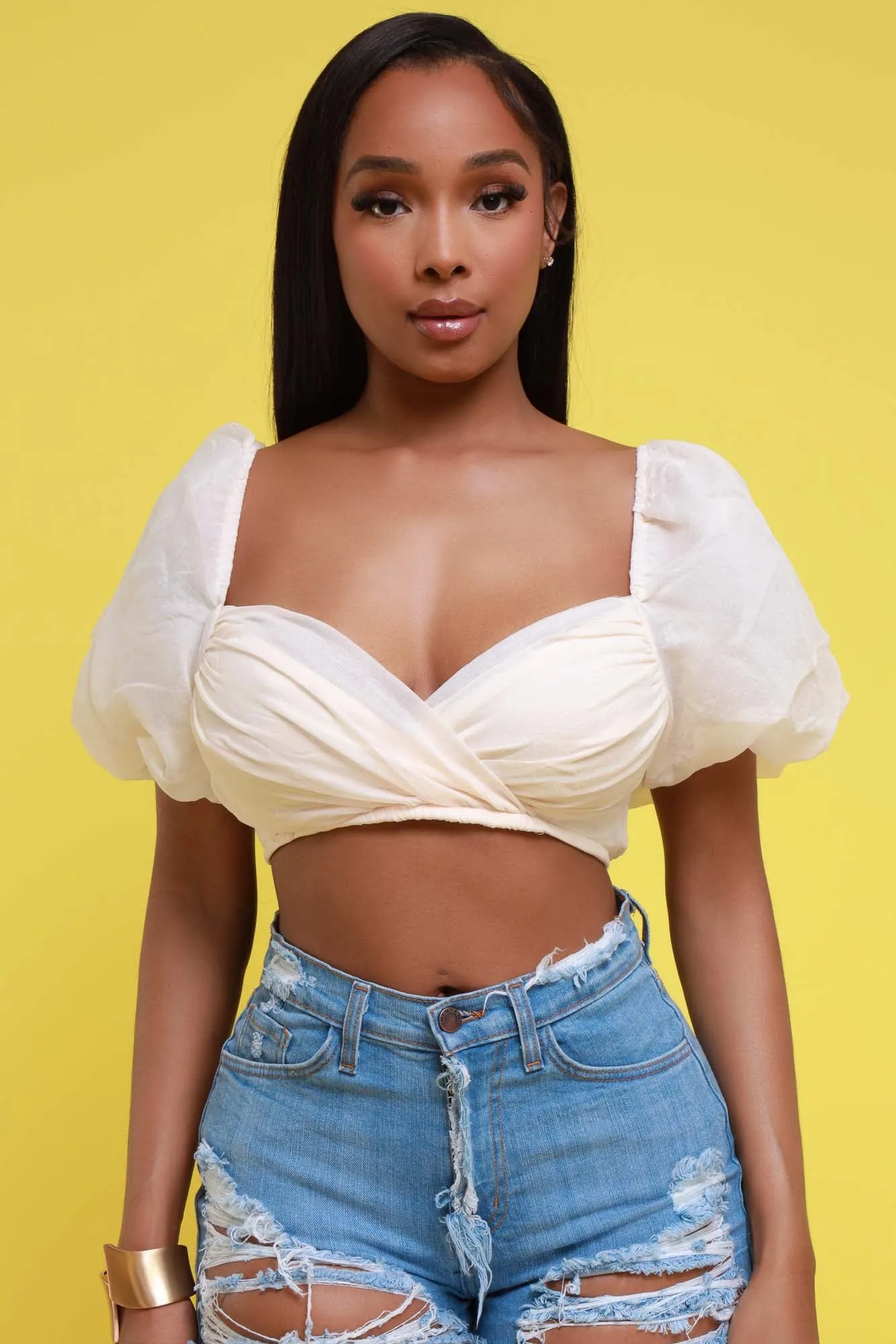 Wish For You Bubble Sleeve Crop Top - Taupe sold by Swankaposh product image thumbnail 5