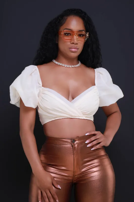 Wish For You Bubble Sleeve Crop Top - Taupe sold by Swankaposh