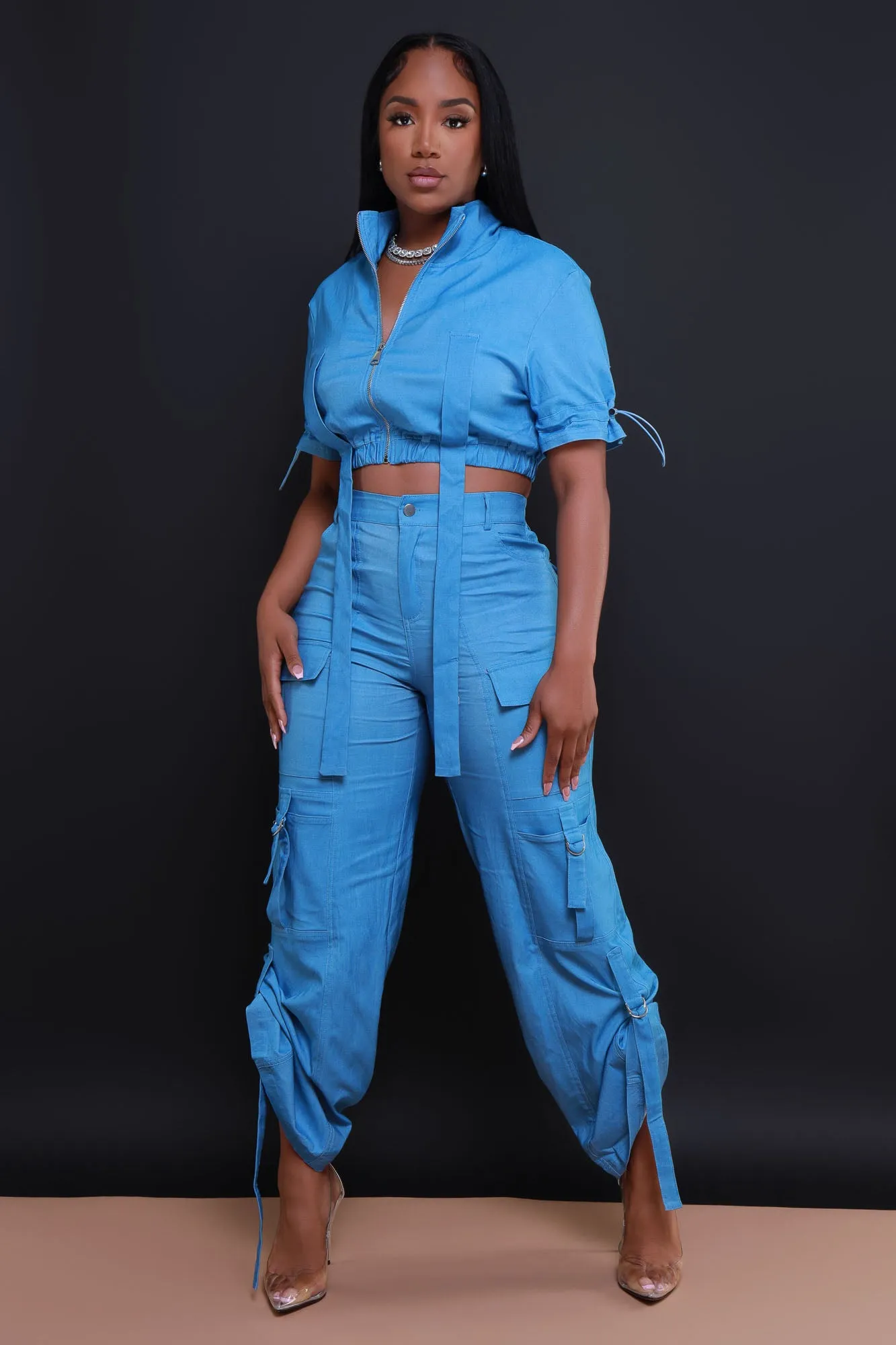 Runner Up Cropped Cargo Pants Set - Blue Denim sold by Swankaposh product image thumbnail 2