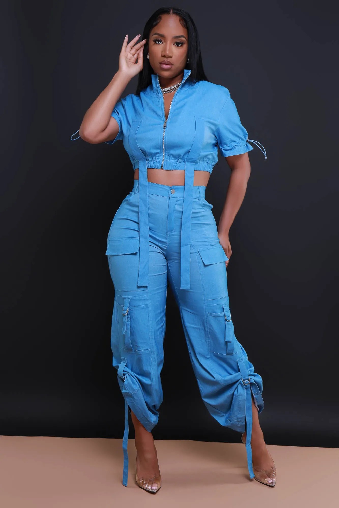 Runner Up Cropped Cargo Pants Set - Blue Denim sold by Swankaposh product image thumbnail 4