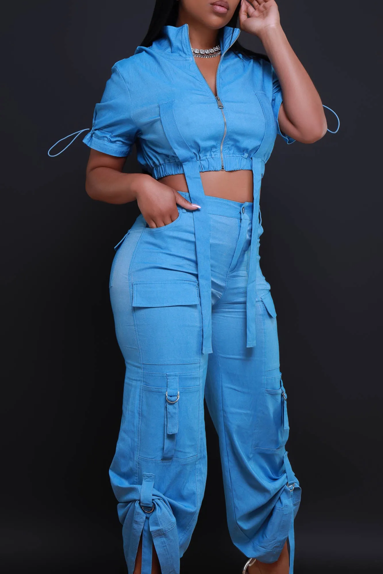 Runner Up Cropped Cargo Pants Set - Blue Denim sold by Swankaposh product image thumbnail 5