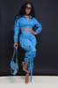 Fire Me Up Cropped Cargo Pants Set - Medium Wash Denim sold by Swankaposh