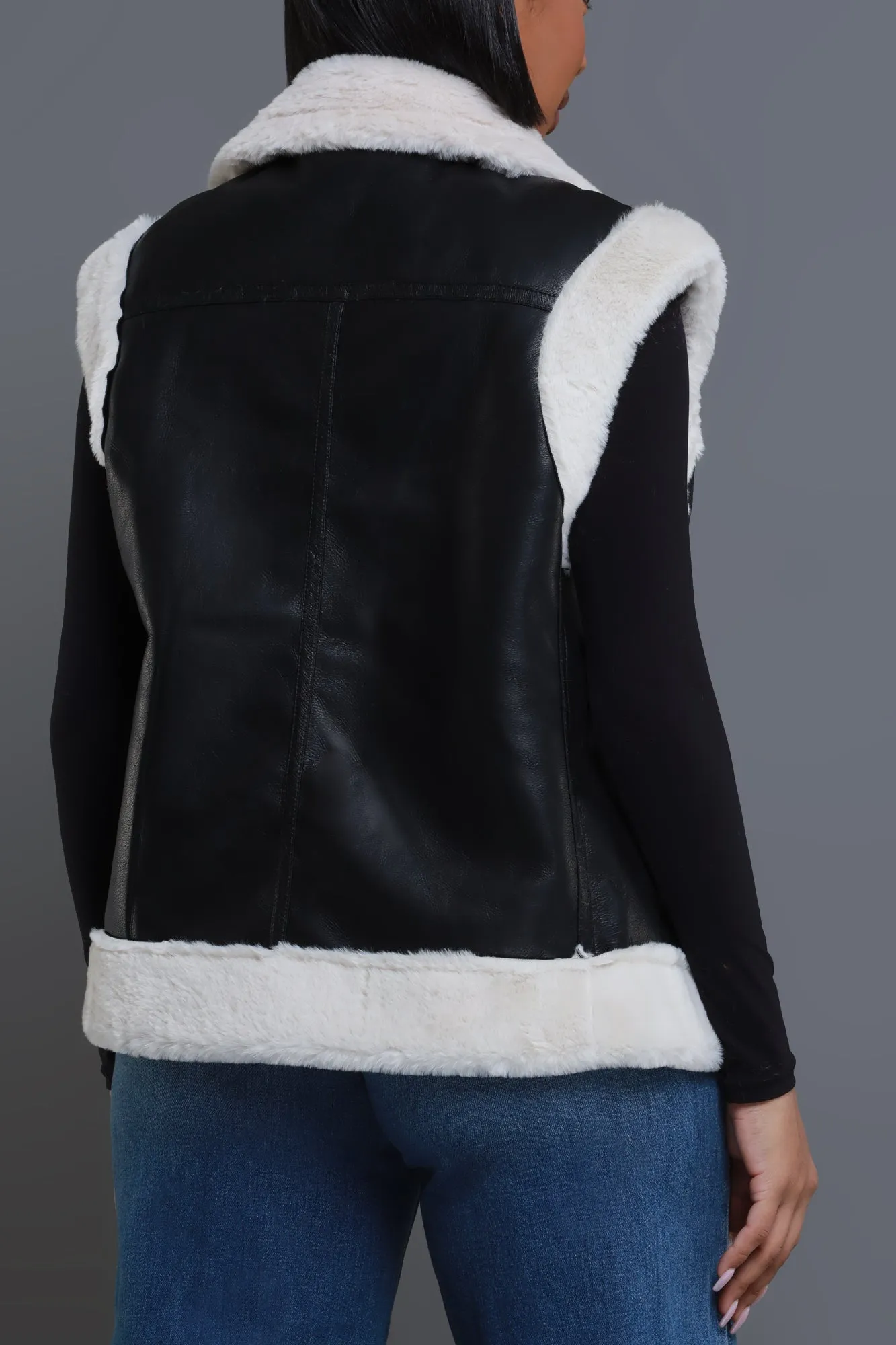 Be Quiet Faux Leather Sherpa Vest - Black/Cream sold by Swankaposh product image thumbnail 3
