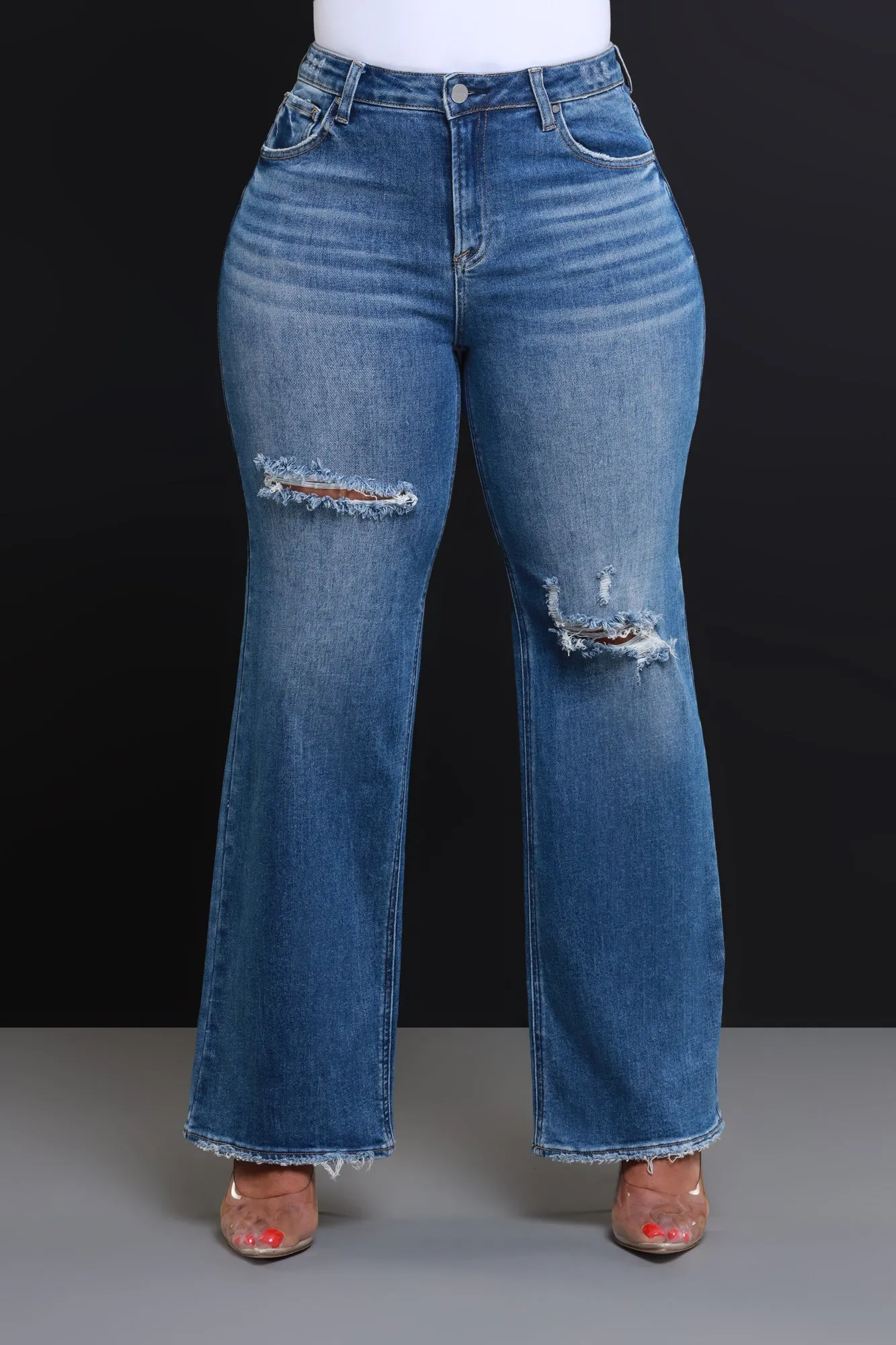 This Real High Rise Distressed Wide Leg Jeans - Dark Wash sold by Swankaposh product image thumbnail 2