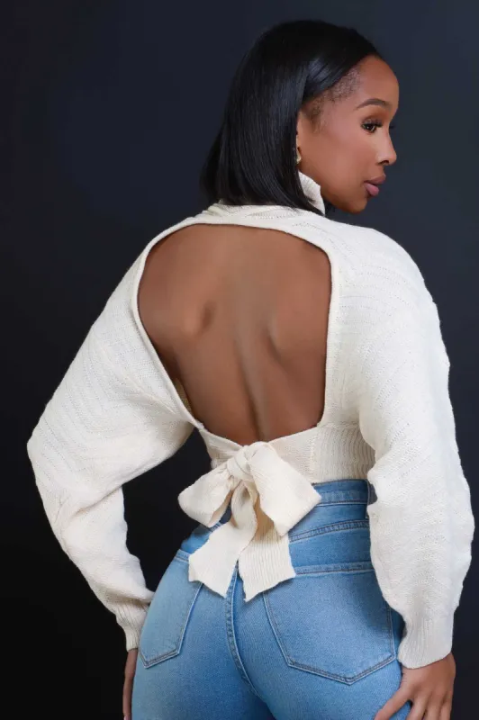 Wide Awake Open Back Tie Up Sweater - Ivory sold by Swankaposh