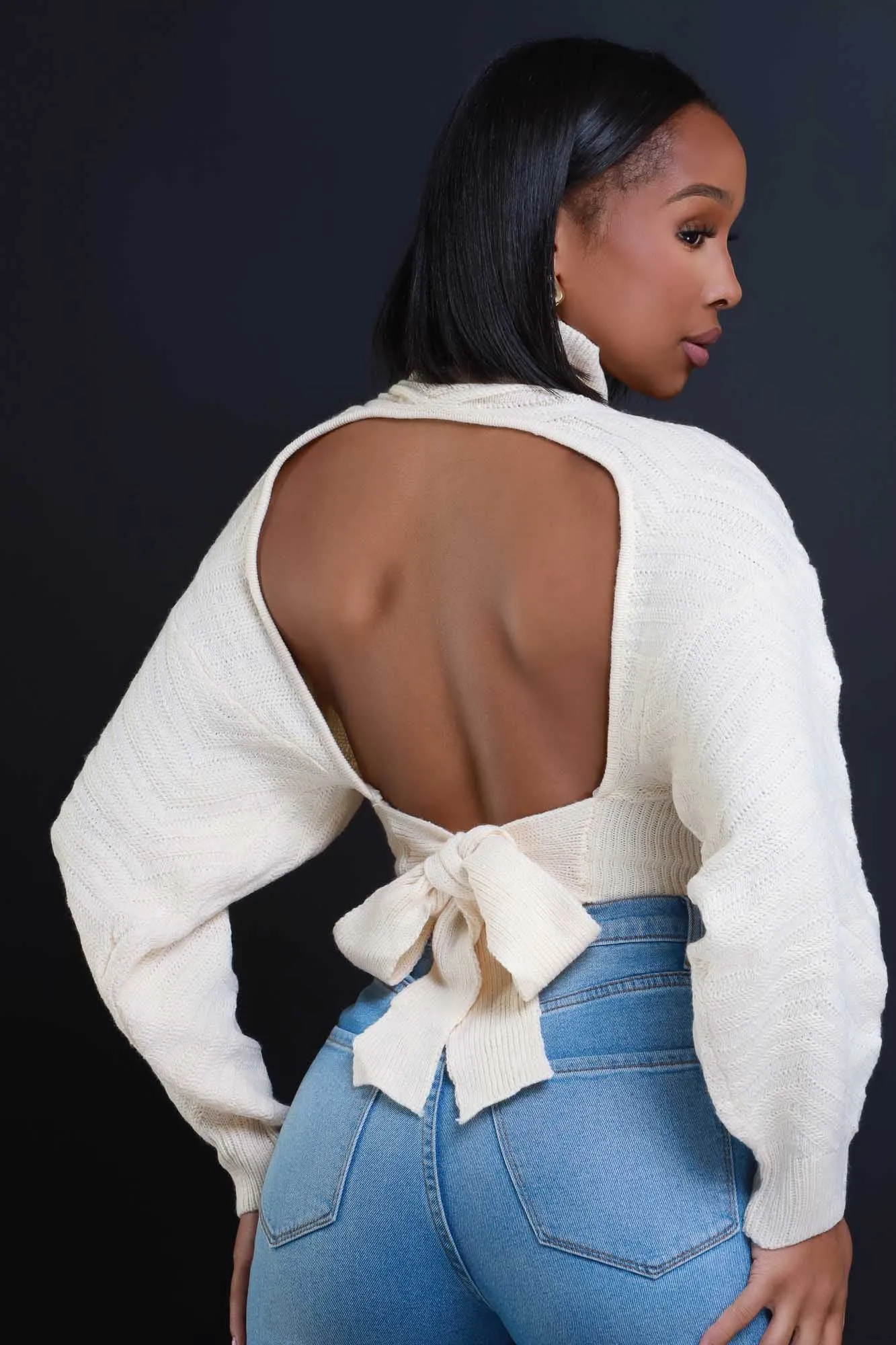 Wide Awake Open Back Tie Up Sweater - Ivory sold by Swankaposh