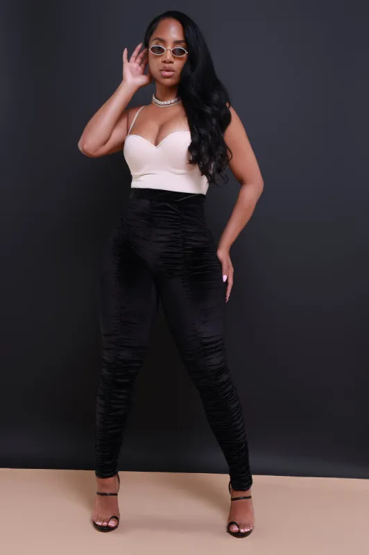 Be Honest Ruched High Waist Pants - Black Velvet Leggings sold by Swankaposh