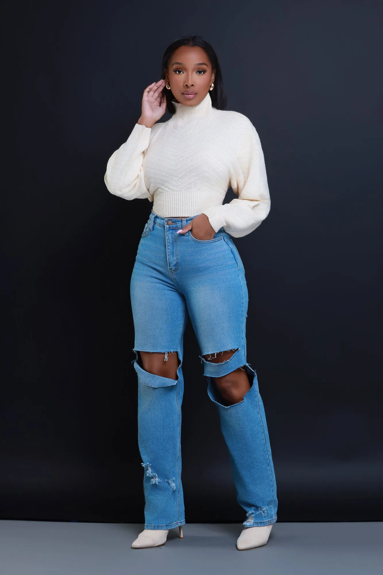 Wide Awake Open Back Tie Up Sweater - Ivory sold by Swankaposh product image thumbnail 5