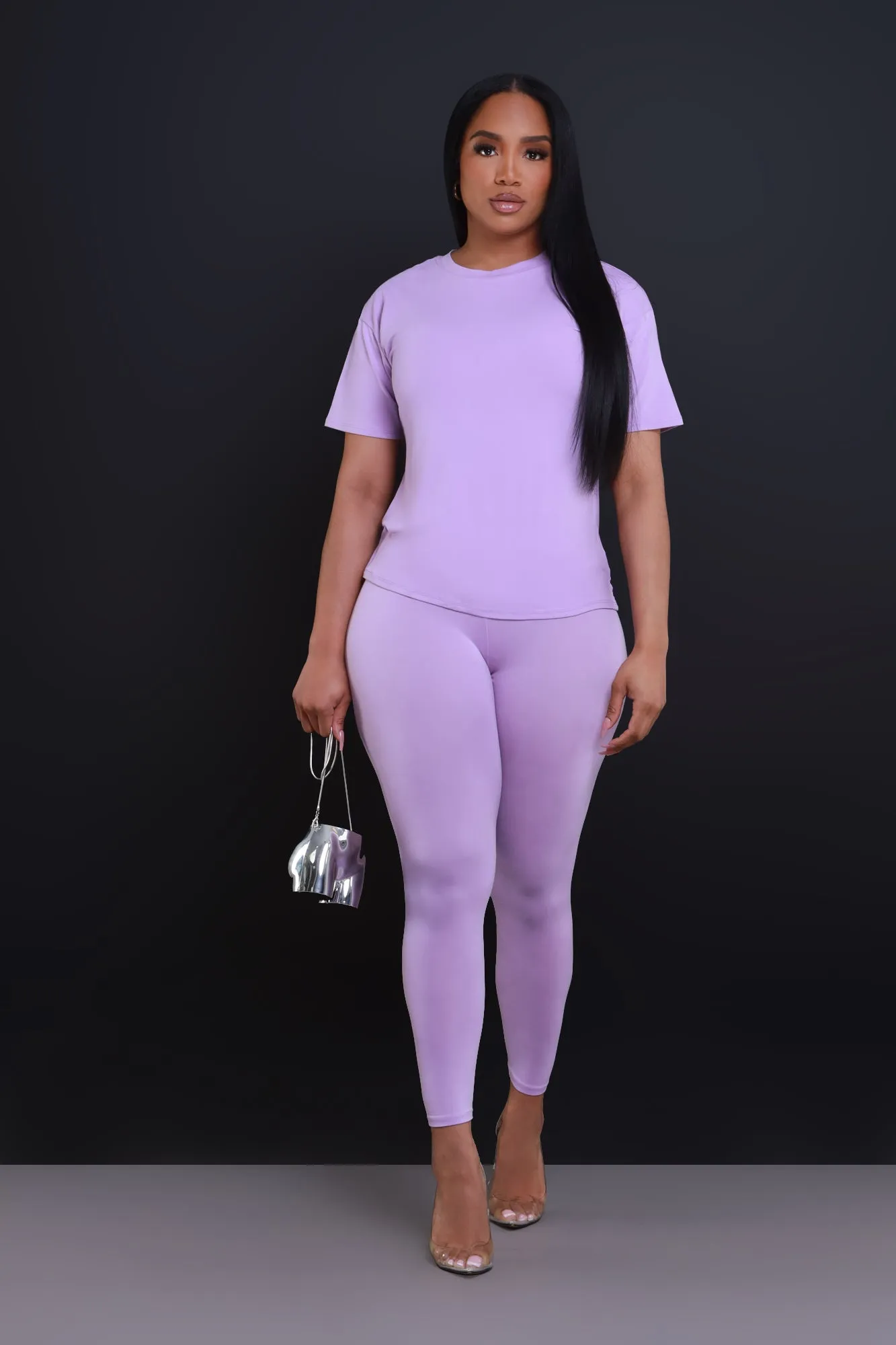 Be Great Short Sleeve Legging Set - Lilac sold by Swankaposh