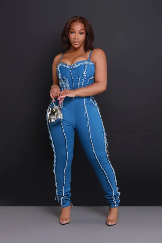 After The Storm Denim Jumpsuit - Medium Wash sold by Swankaposh
