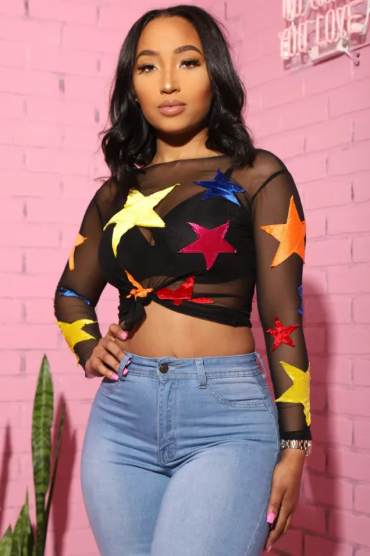 Starlight Mesh Detailed Top - Black sold by Swankaposh