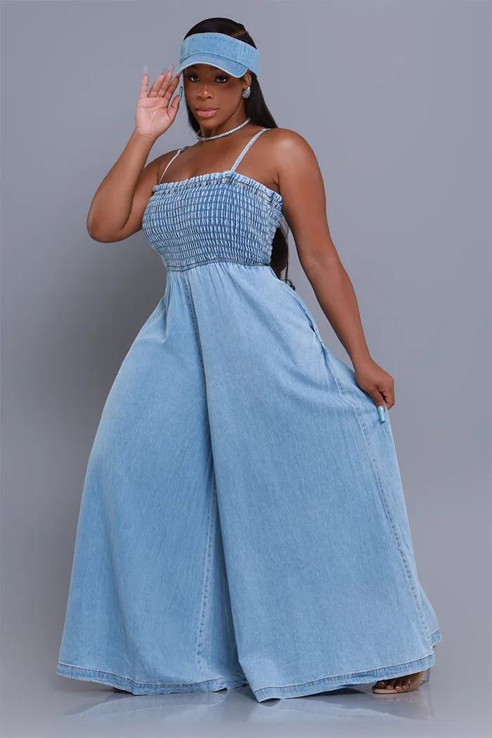 Hangout Smocked Wide Leg Jumpsuit - Light Blue sold by Swankaposh product image thumbnail 3