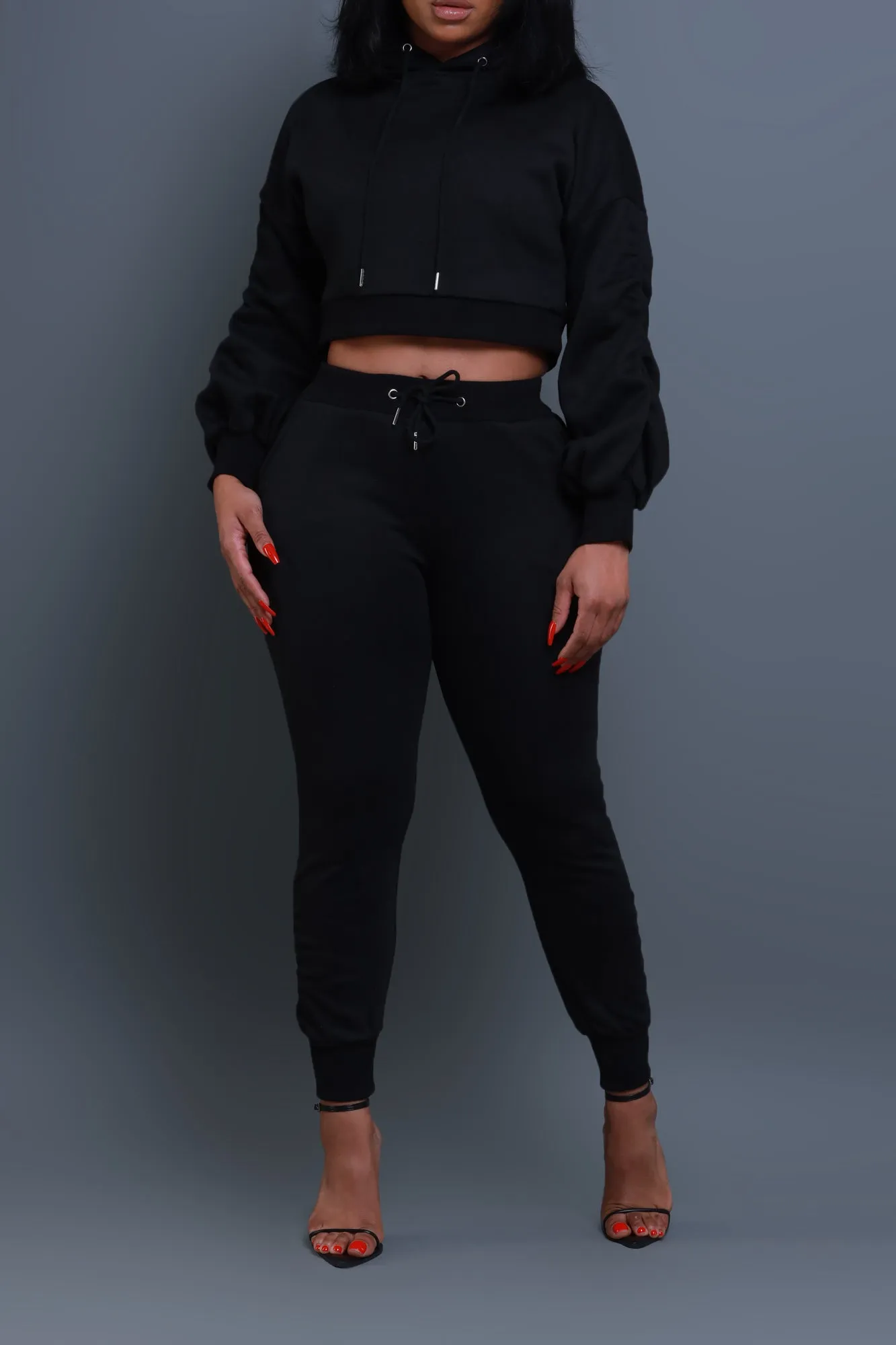 Who Said Ruched Hooded Jogger Set - Black sold by Swankaposh product image thumbnail 5