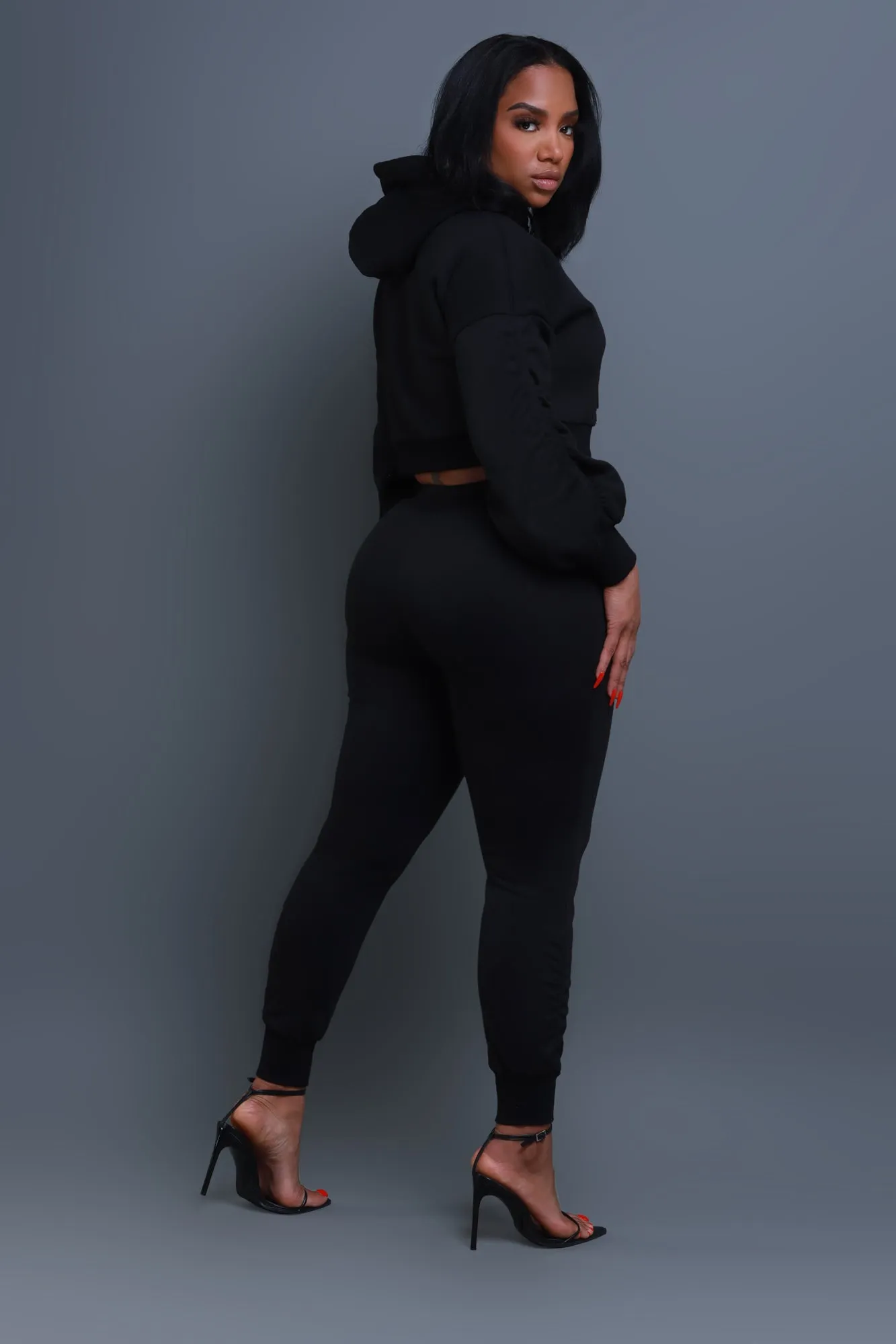 Who Said Ruched Hooded Jogger Set - Black sold by Swankaposh product image thumbnail 4