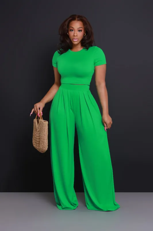 Full Attention Short Sleeve Palazzo Pants Set - Kelly Green sold by Swankaposh