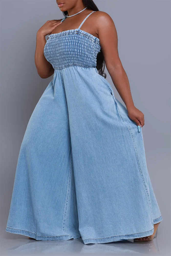 Hangout Smocked Wide Leg Jumpsuit - Light Blue sold by Swankaposh product image thumbnail 4