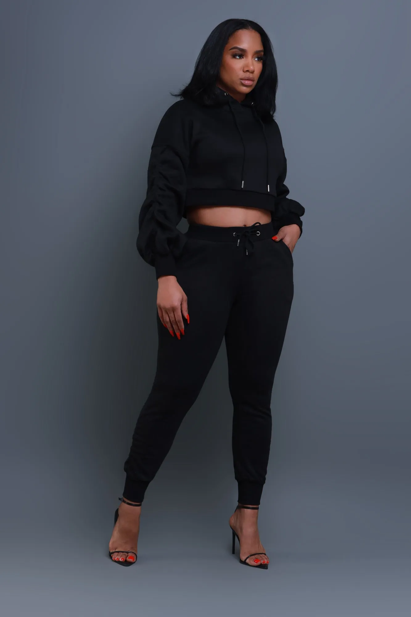 Who Said Ruched Hooded Jogger Set - Black sold by Swankaposh product image thumbnail 2
