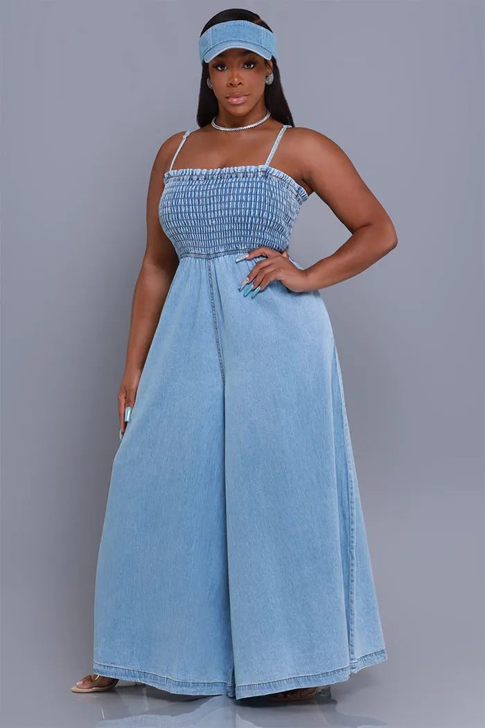 Hangout Smocked Wide Leg Jumpsuit - Light Blue sold by Swankaposh product image thumbnail 5