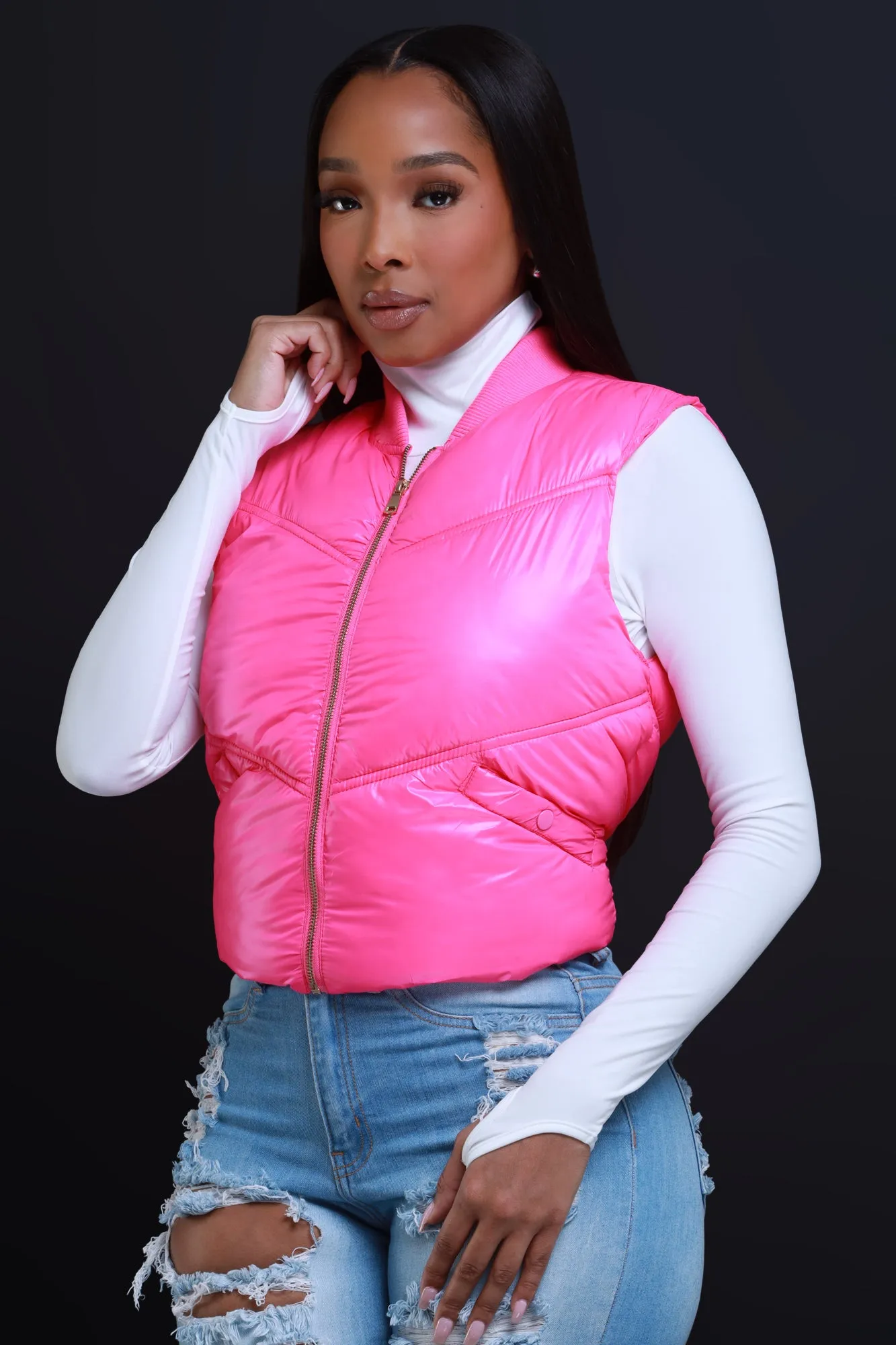 Crush It Sleeveless Puffer Vest - Hot Pink sold by Swankaposh product image thumbnail 4