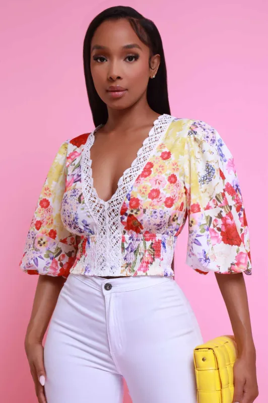 Roses Are Red Lace Crop Top - Red Multicolor sold by Swankaposh