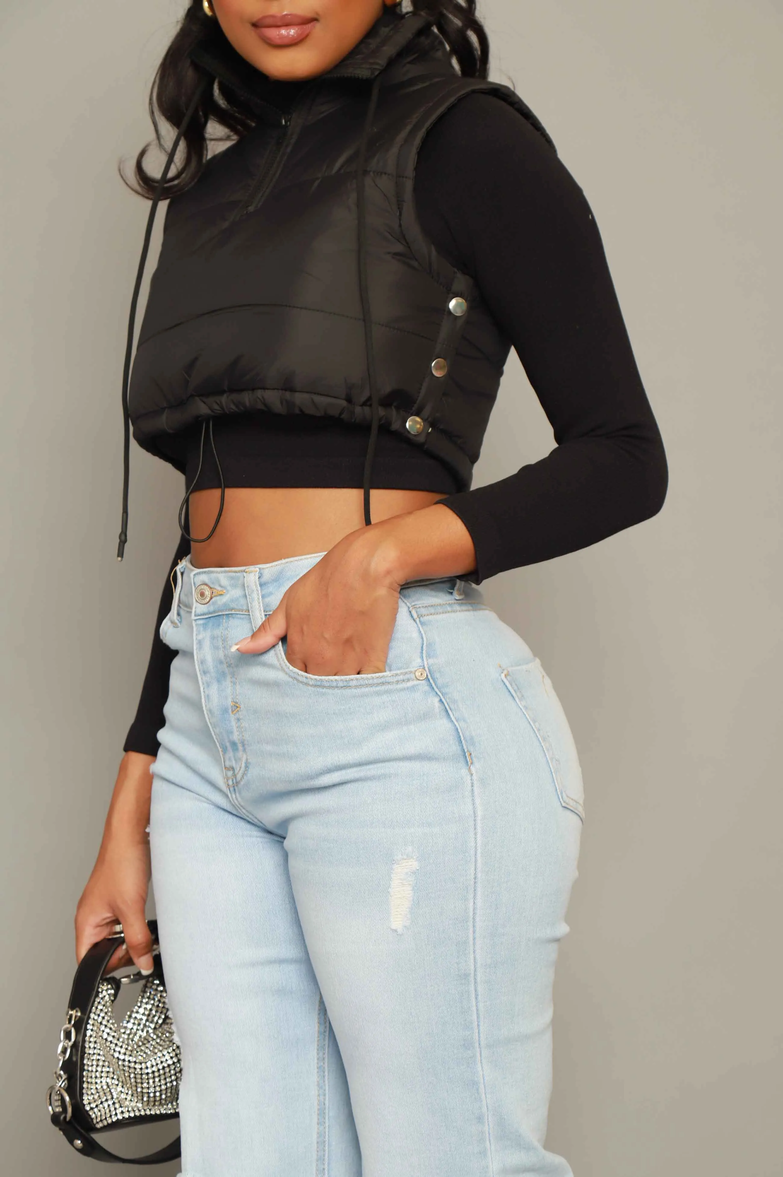 Mark My Words Adjustable Cropped Puffer Vest - Black sold by Swankaposh product image thumbnail 2