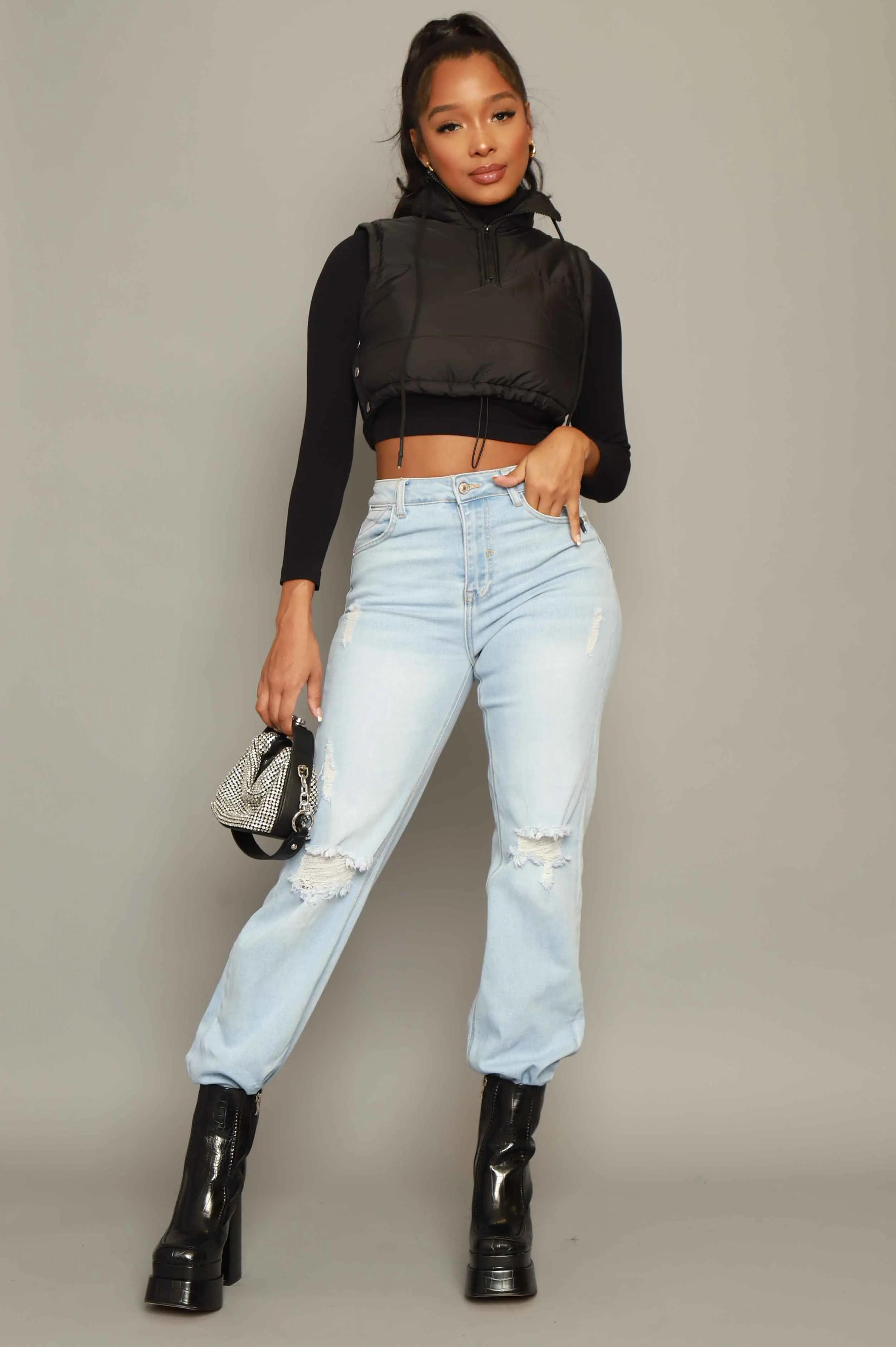 Mark My Words Adjustable Cropped Puffer Vest - Black sold by Swankaposh product image thumbnail 3