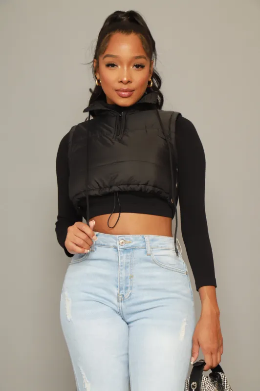 Mark My Words Adjustable Cropped Puffer Vest - Black sold by Swankaposh