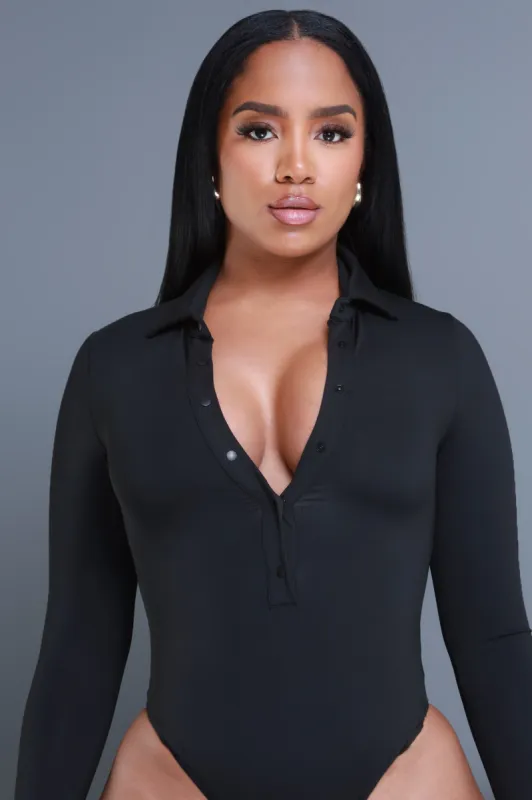 Change Of Plans Button Up Bodysuit - Black sold by Swankaposh