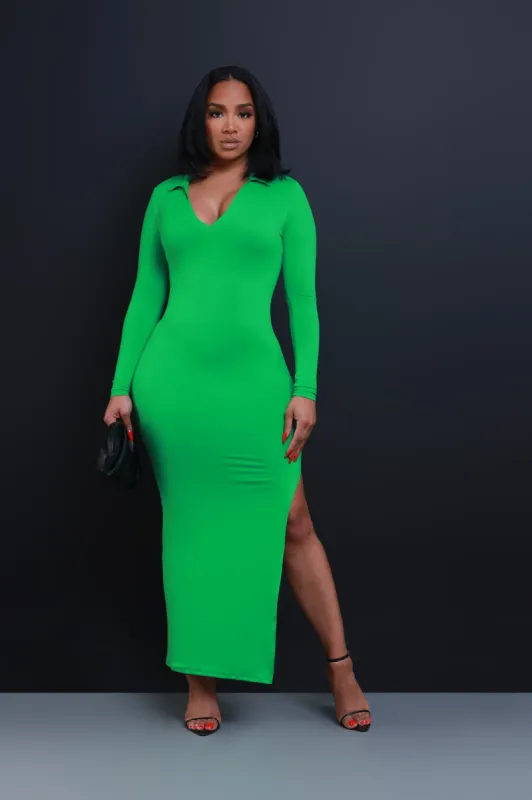 Case Closed Long Sleeve Maxi Dress - Green sold by Swankaposh
