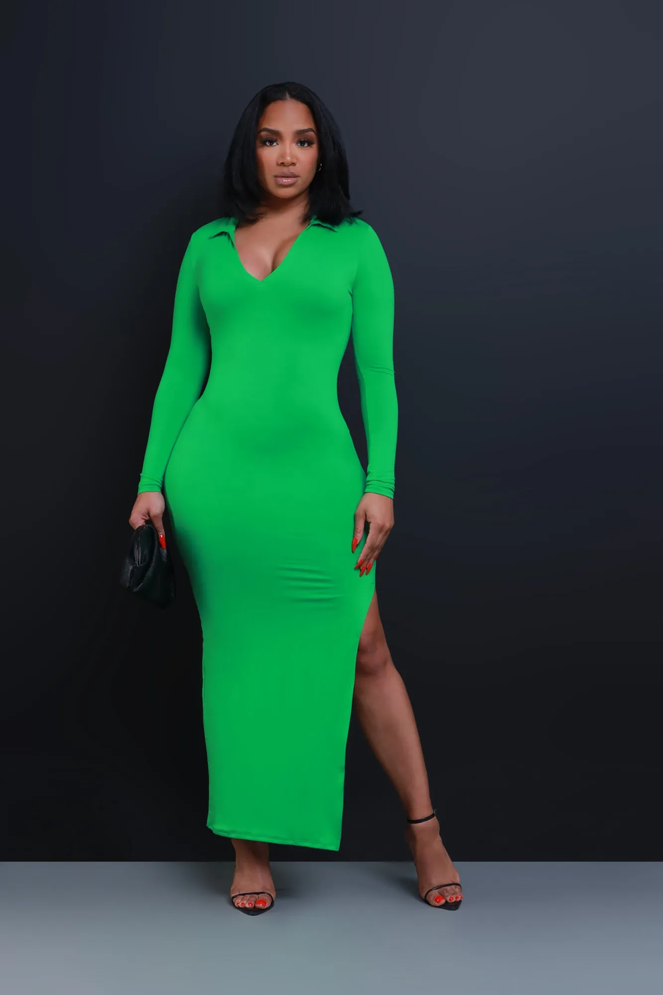 Case Closed Long Sleeve Maxi Dress - Green sold by Swankaposh