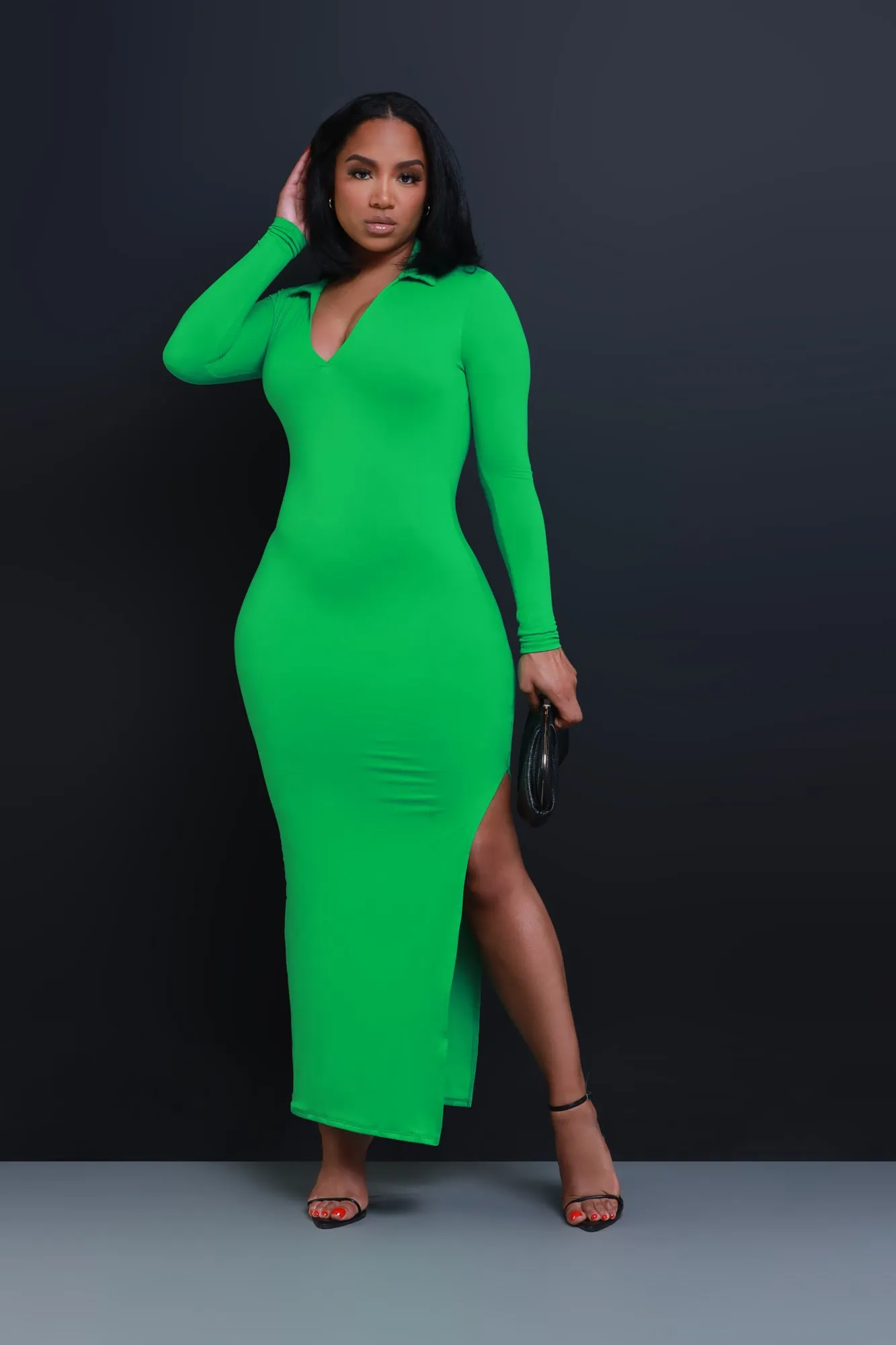 Case Closed Long Sleeve Maxi Dress - Green sold by Swankaposh product image thumbnail 2