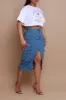 End Credits Denim Cargo Midi Skirt - Medium Wash sold by Swankaposh