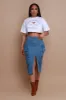 End Credits Denim Cargo Midi Skirt - Medium Wash sold by Swankaposh