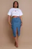 End Credits Denim Cargo Midi Skirt - Medium Wash sold by Swankaposh