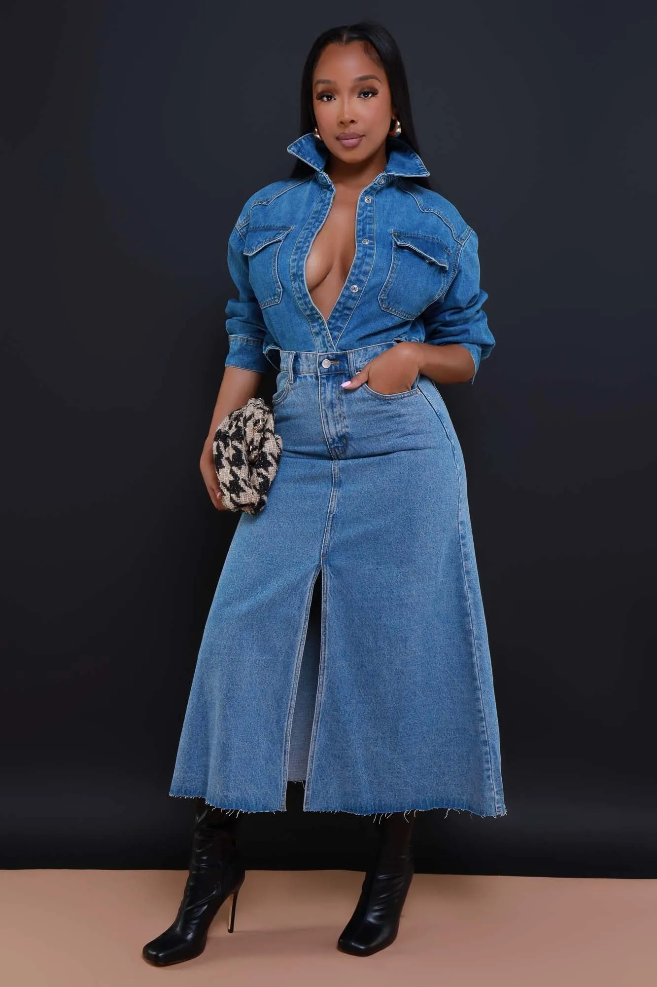 Carried Away Flared Denim Maxi Skirt - Light Wash sold by Swankaposh product image thumbnail 5