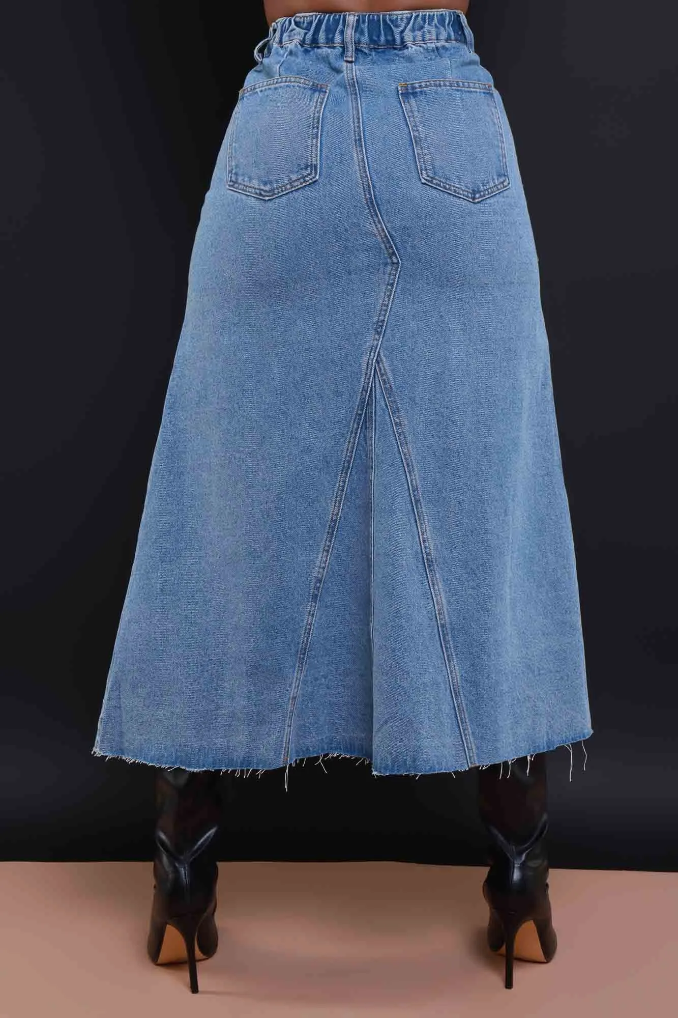 Carried Away Flared Denim Maxi Skirt - Light Wash sold by Swankaposh product image thumbnail 3