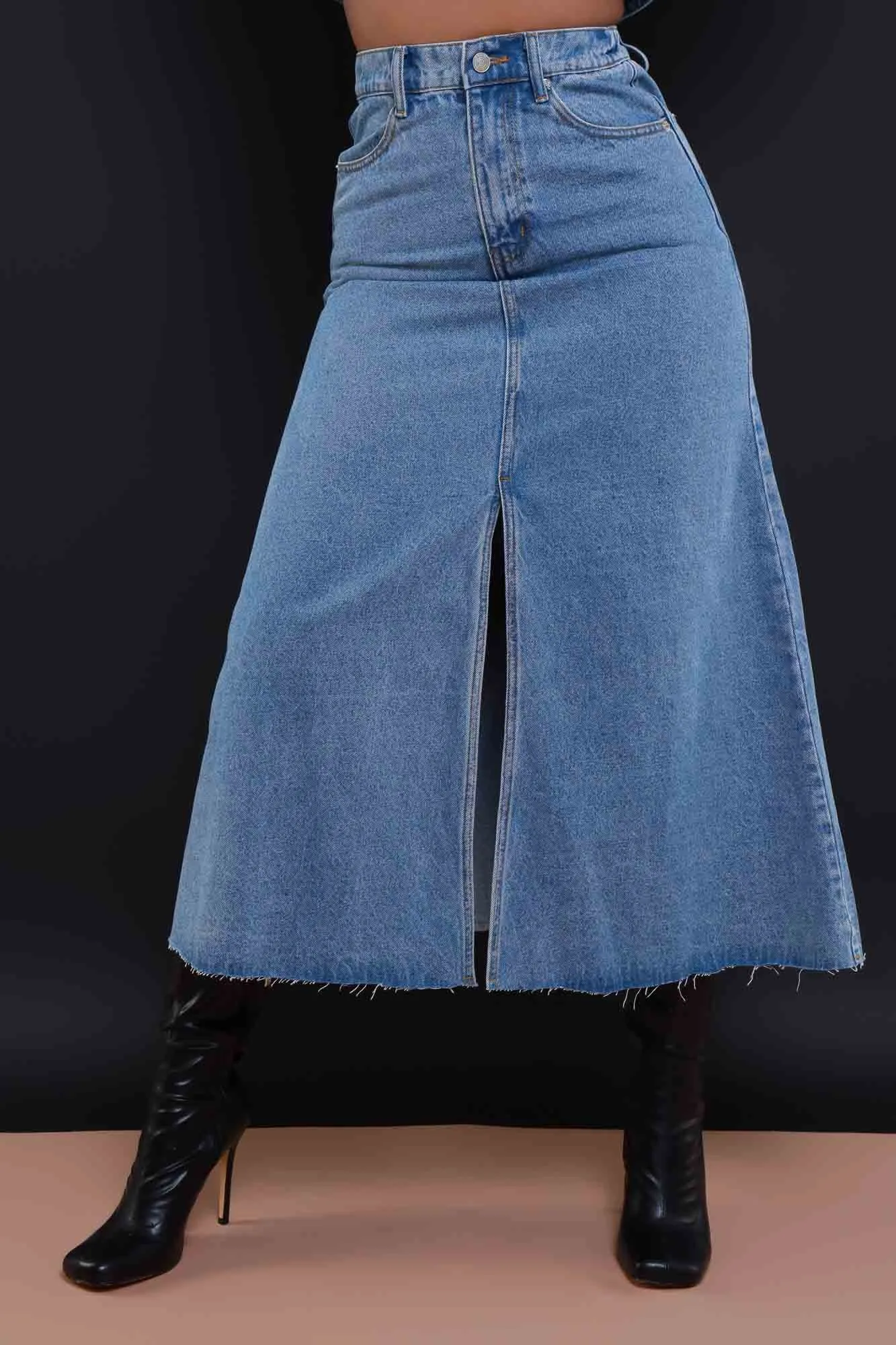 Carried Away Flared Denim Maxi Skirt - Light Wash sold by Swankaposh product image thumbnail 2