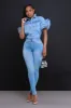 Connect Ruffle Sleeve Denim Jacket - Blue sold by Swankaposh
